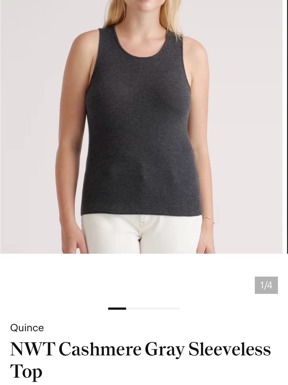 Quince Gray Cashmere Sleeveless Top NWT